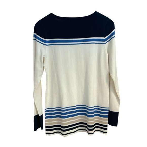 Pendleton Navy & Cream Silk‎ Blend Striped Long Sleeve Sweater, Size Small - Picture 6 of 6